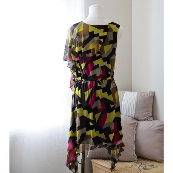 BCBGMaxaria colorblock asymmetric Midi dress size S - Picture 2 of 5